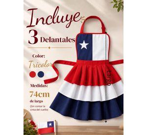 Pack 3 Delantales Pechera De Cocina Tricolor Chile Mujer Fiestas Patrias