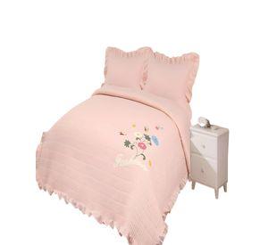 QUILT CUBRECAMA DE VERANO CON FLORES BORDADAS 2 PLAZAS BEIGE
