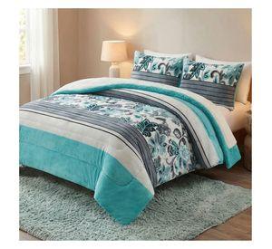 Cubrecama sherpa King Turquesa Hojas M910
