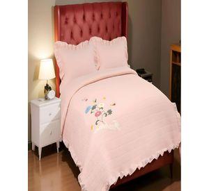 QUILT CUBRECAMA DE VERANO CON FLORES BORDADAS 2 PLAZAS BEIGE