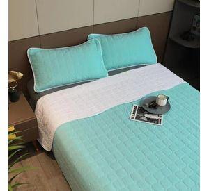 Cubrecama Quilt 2 Plazas Turquesa Blanco Reversible