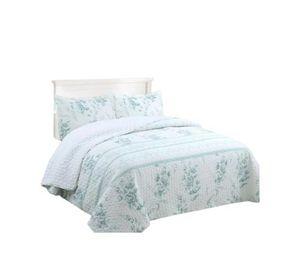 Cubrecama Sherpa 2 Plazas - Blanco Flores Verde Agua M940
