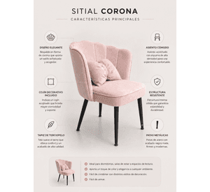 Sitial Terciopelo con Cojin Patas Negras para Living Dormitorio y Oficina Corona