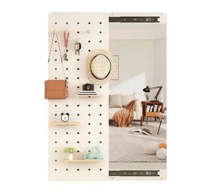 Organizador De Pared Con Gancho Espejo Y Tabla Deslizable blanco