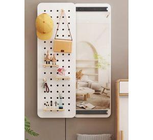 Organizador De Pared Con Gancho Espejo Y Tabla Deslizable blanco