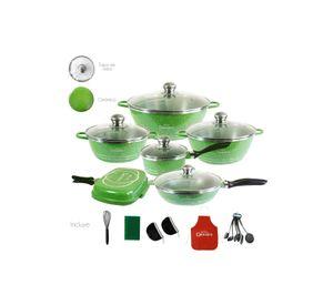 Juego de Ollas Granito 23 piezas Bateria de Cocina Verde