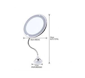 Espejo Maquillaje LED 10X Aumento Flexible Ventosa 360° Iluminado