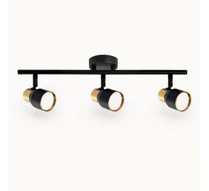 Foco Porta GU10 Triple Híades Negro-Dorado Sobrepuesto de Aluminio para Iluminación Interior