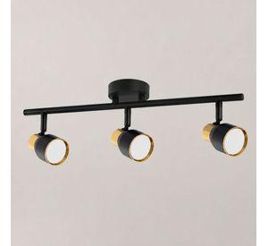 Foco Porta GU10 Triple Híades Negro-Dorado Sobrepuesto de Aluminio para Iluminación Interior