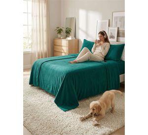 Sábanas Térmicas de polar Esponjosa King Tacto Suave verde