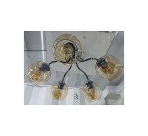Lampara De Techo Metalica Cromo Oscuro 5 Tulipas Ambar