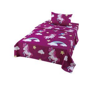 Juego de Sabanas de verano Unicornio niña Infantil plaza y media MAS 1 ALMOHADA