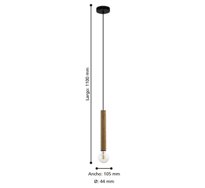Lámpara Colgante Cortenova Acero madera Café 1X60W E27 Cod.205092