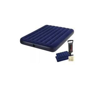 Colchón inflable para campismo, bomba, 2 almohadas, queen, color azul