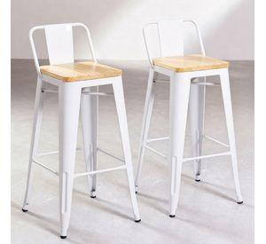 Pack 2 Taburetes Tolix Blancos De Madera 66cm Con Respaldo Venhouse