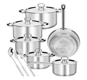 Bateria Cocina Cacerolas 15 Piezas Juego De Ollas Acero Inoxidable
