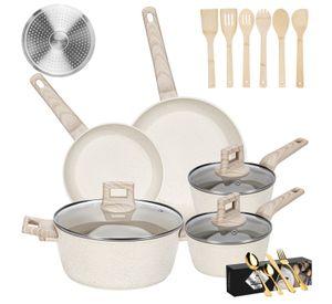 Bateria De Cocina Aluminio 38 Pcs Antiadherente Granito Color Blanco Crema