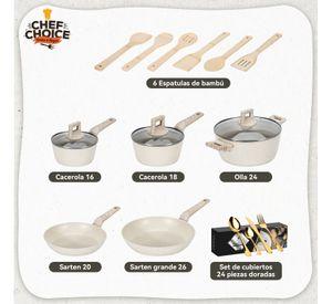 Bateria De Cocina Aluminio 38 Pcs Antiadherente Granito Color Blanco Crema