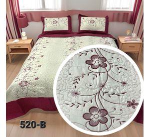 Cubrecama Quilt Verano Bordado 2 Plazas - Burdeo Crema Flores M520-B