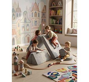 Sofá Modular de Juegos 5 Piezas - Construcción Resistente para Pequeños Arquitectos gris o.