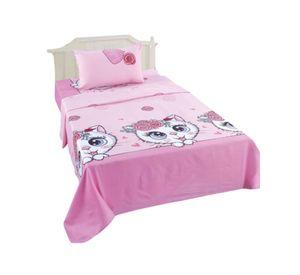 Juego de Sabanas de verano Gatita niña Infantil plaza y media  MAS 1 ALMOHADA