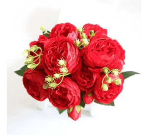 Peonías artificiales ramo flor de seda rojo