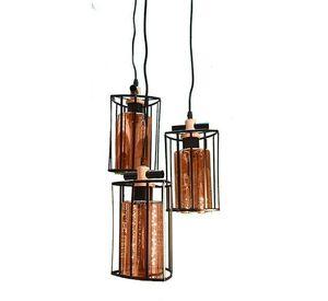 Lampara Colgante Metal Negro Vidrio Ambar 3 Tulipas E14