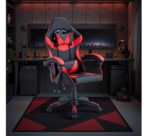 Silla Gamer Tokio Ergonómica Negro y Roja Reclinable Con Cojines