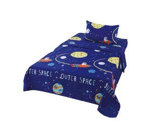 Juego de Sabanas de verano Planeta Astronauta Infantil plaza y media MAS 1 ALMOHADA