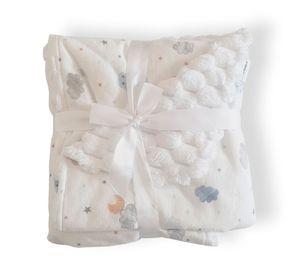 Frazada de Bebé Suave de Algodón 75 Cm X 75 Cm Nubes y Lunas