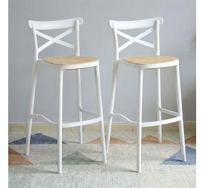 Pack 2 Taburete Piso Bar O Terraza Apilable 76cm Crossback Danubio Venhoouse Blanco