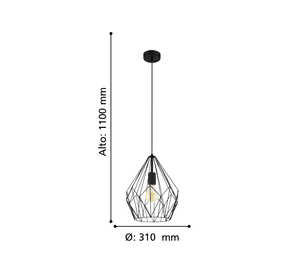 Lámpara Colgante Carlton Acero Negro 1X60W E27 IP20 COD.49257