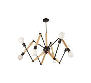 Lampara De Techo Metal Madera 6 Soquetes Articulable