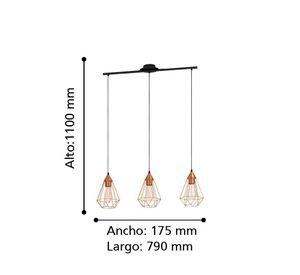 Lámpara Colgante Tarbes Acero Cobre E27 3X60W cod.94195