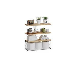 Repisas Flotantes de Madera Modernas X3 con Reja 100% Pino Café Claro