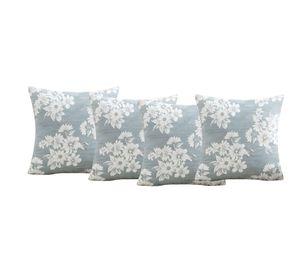 PACK DE 4 FUNDAS DE COJIN CON DISEÑO DE FLORES COLOR AZUL