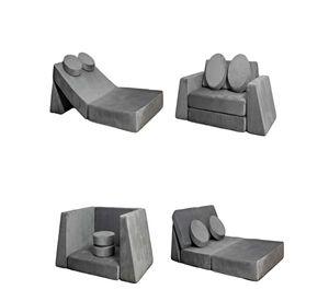 Sofá infantil modular (sofá cama) 5 piezas gris o.