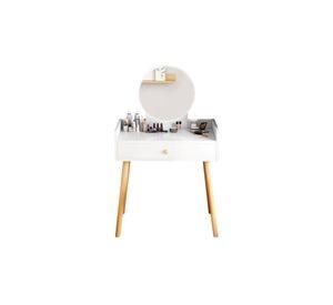 TOCADOR MAQUILLAJE MADERA BLANCO + ESPEJO LUZ LED COMPACT