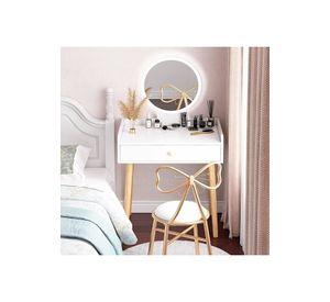 TOCADOR MAQUILLAJE MADERA BLANCO + ESPEJO LUZ LED COMPACT