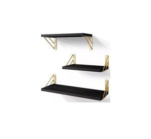 Repisas Flotantes de Madera Multipropósito Kit 3 Negro con Dorado