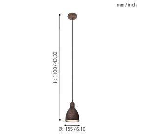 Lámpara Colgante Priddy Acero Cobre Vintage DM155 1x60W E27 Cod49492