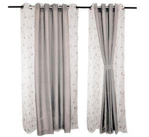 Set Cortina de ambiente Mati y velo bordado Gris 140x225
