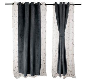 Set Cortinas 4 pzas New Velvet -Velo Bordado Gris
