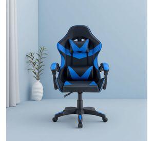 Silla Gamer Tokio Ergonómica Negro y Azul Reclinable Con Cojines