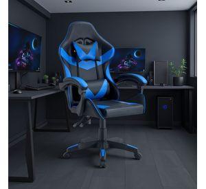 Silla Gamer Tokio Ergonómica Negro y Azul Reclinable Con Cojines