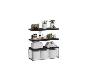 Repisas Flotantes de Madera Modernas X3 con Reja 100% Pino Negro