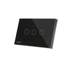 Interruptor Wifi RF Vhome Live SN Sin Neutro Black Touch 3 Canales Compatible Con Google Home y Alexa
