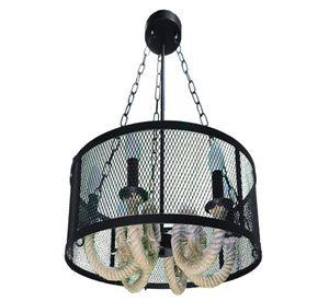 Lampara Colgante Metal rustica cañamo candelabro 6 soquetes