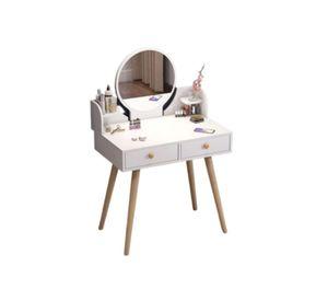 Mesa De Noche Maquillador Escritorio 2 Cajones Espejo Led y Banco