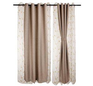 Set Cortinas ambiente Mati y velo bordado 4pzas Beige